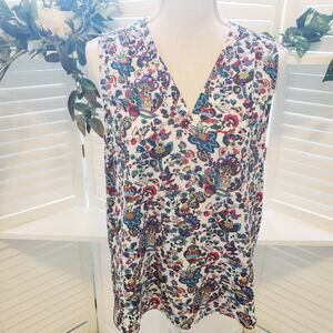 HALOGEN FLORAL VNECK BLUE PURPLE RED SIZE MED